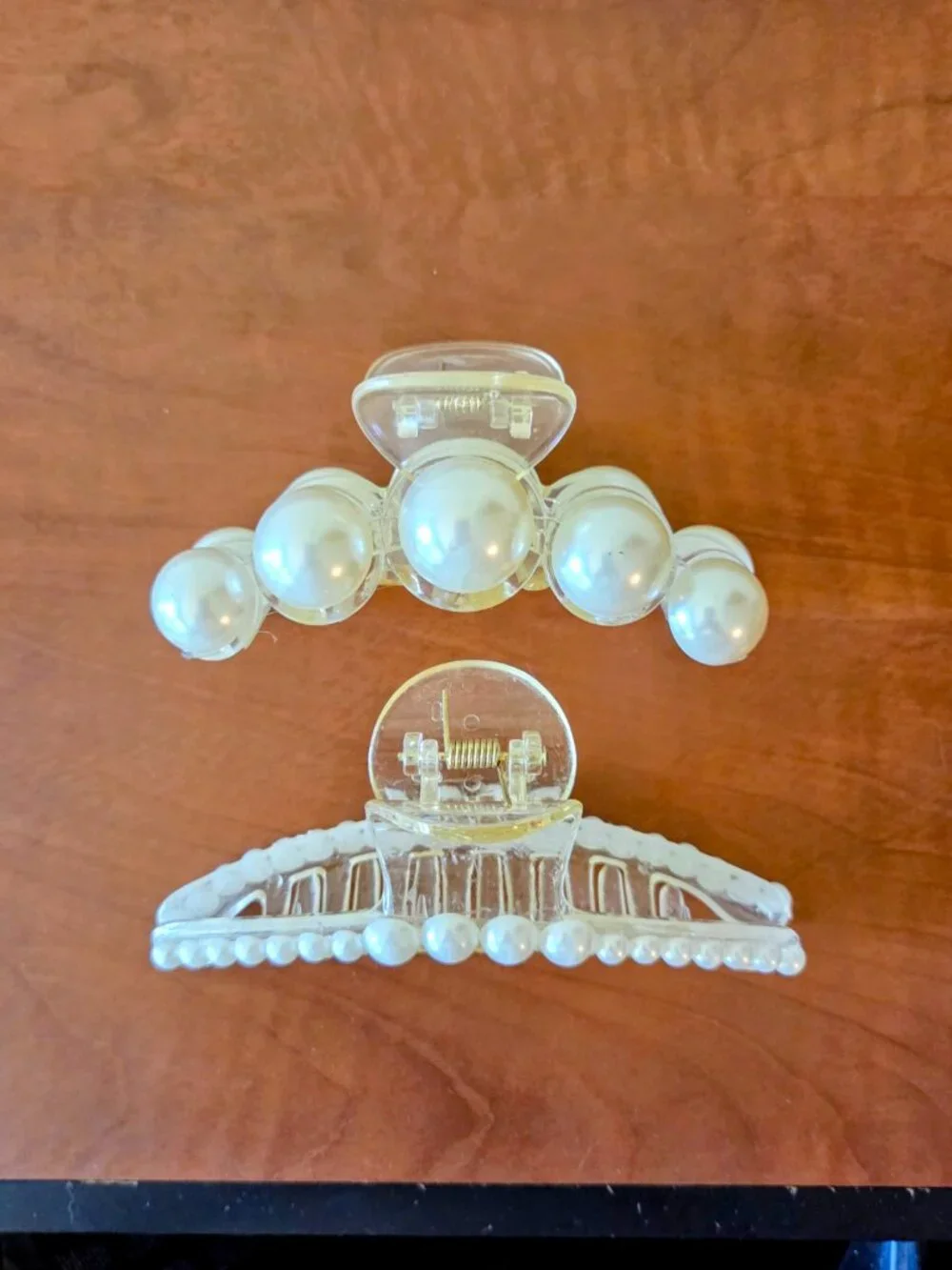 Two Hair Claw Clips with White Pearls NEW Lot Bundle